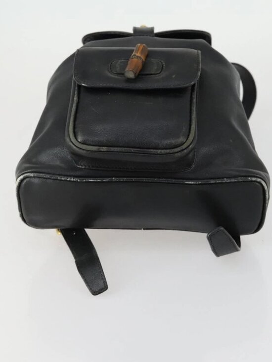 GUCCI Bamboo Backpack Leather Black Gold 003 2034 0030 Auth 156417 main image 16